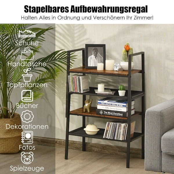2-lags stabelbart skostativ lavet af træ og metal 54 x 32 x 52 cm brun + sort