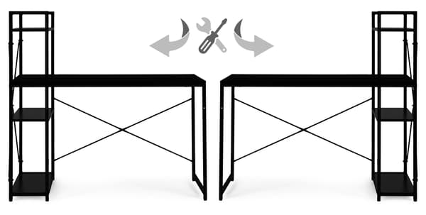 Computerbord med hylder, 120x60 cm, sort MDF