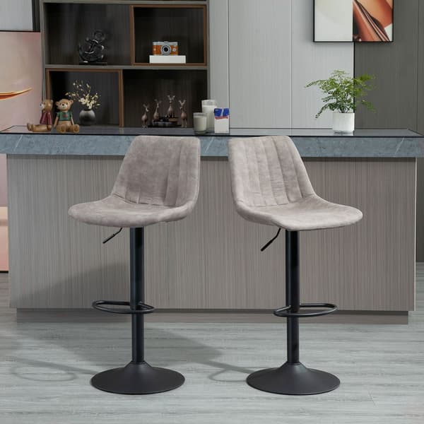 2-delt retro barstole, grå mikrofiber, justerbar i højden