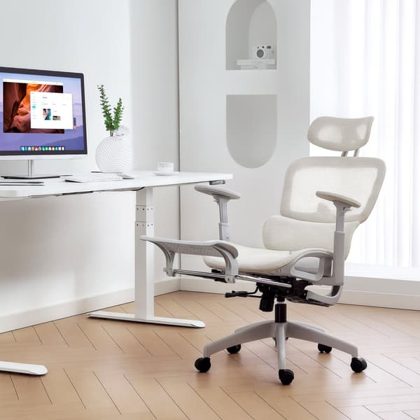 Ergonomisk kontorstol, justerbart net, armlæn, beige