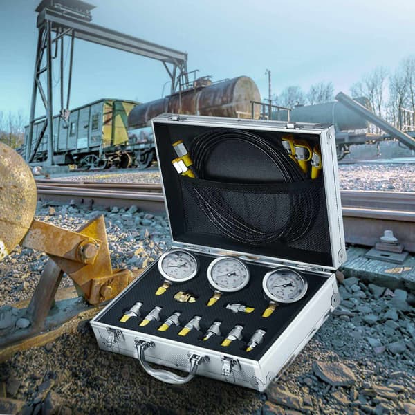 Hydraulisk tryktestsæt 250–600 bar, 3 målere, kuffert