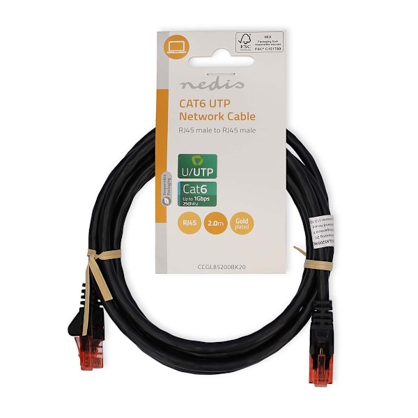 CAT6 Verkkokaapeli | RJ45 uros | RJ45 uros | U/UTP | 2.00 m | Pyöreä | PVC | Musta | Label