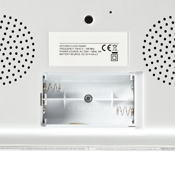 Kitchen Radio | Skåpdesign | FM | Strömadapter | Digital | 1.5 W | 2 " | Svart Blå Skärm | Väckarklocka | Silver / Vit