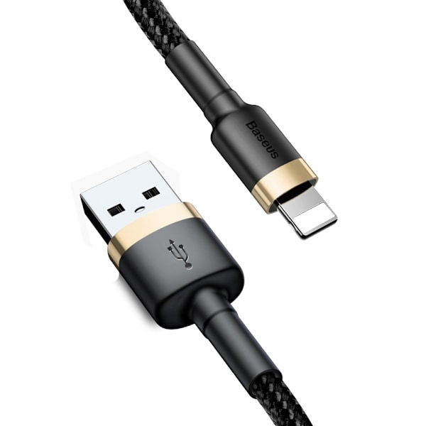 Kestävä joustava kaapeli USB-kaapeli Iphone Lightning QC3.0 1.5A 2M musta ja kulta