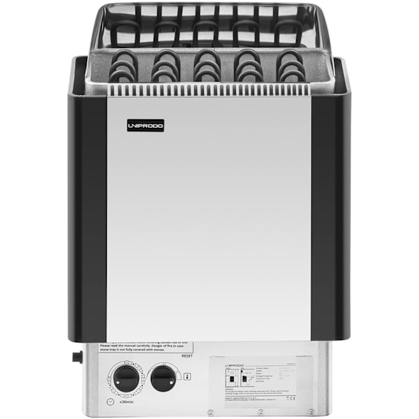 Elektrisk bastuaggregat med inbyggd styrning 8-12 m3 upp till 110C 400 V 8 kW silver-svart