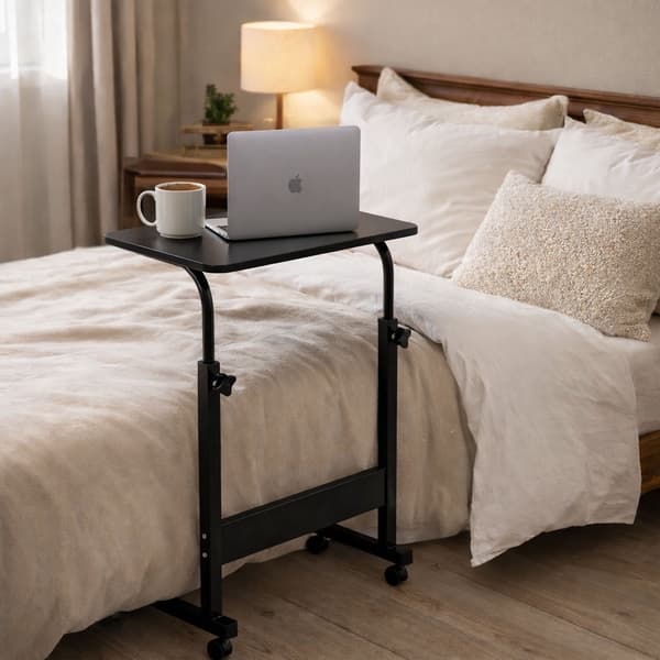 Justerbart mobilt laptopbord med hjul, MDF-plade, sort