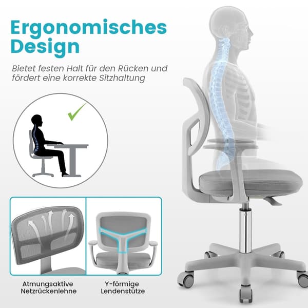 Justerbar barnstol, 360 graders vridbar, ergonomisk, grå