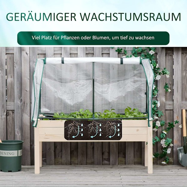 Upphöjd Bädd Kall Ram Med Växthus, Grönsaksbädd Med Tygfoder, Örtbädd Med Stålram, Blomsterlåda För Trädgård, Balkong, Gran, Naturlig 121 X 55 X 117Cm