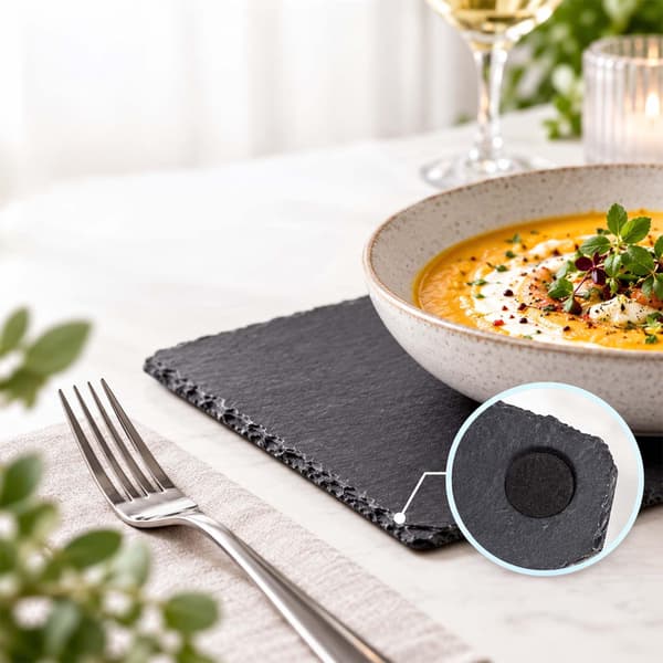 Rektangulära serveringsfat i skiffer, set om 6 med filt, antracit