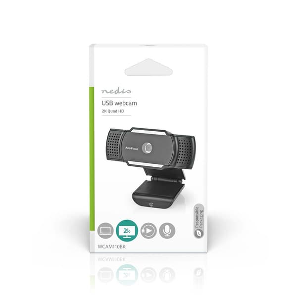 Webkamera | 2K@30fps | Autofokus | Indbygget mikrofon | Sort