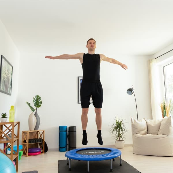Sammenfoldelig fitnesstrampolin, blå-sort, indendørs træningstrampolinrebounder