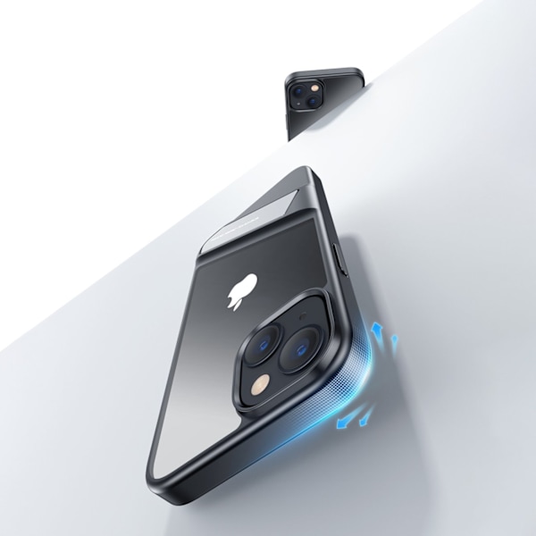 Styvt fodral med gelram och inbyggt ställ för iPhone 14 svart