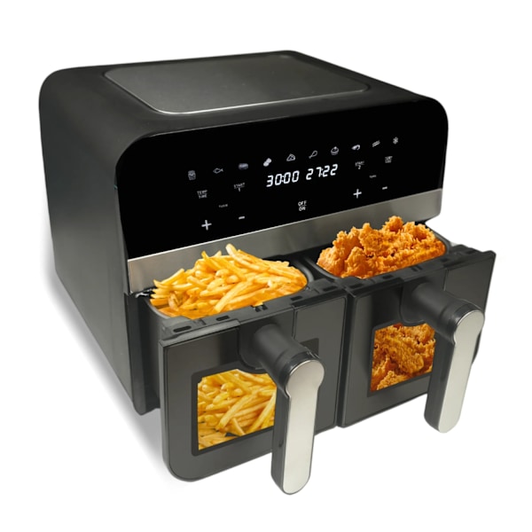 Comfy Nest CN-AFD45WB: 2400W svart dubbelkorg digital luftfritös med fönster - 9L