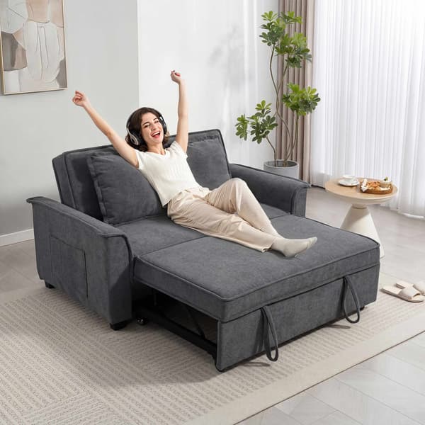 Futonbäddsoffa, justerbart ryggstöd, 2-sits, mörkgrå, 2 kuddar