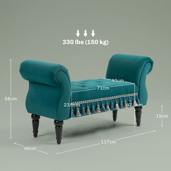 Luksus bænk polstret bænk med fløjlslook, til stuen; Soveværelse, grå 117 x 40 x 58 cm