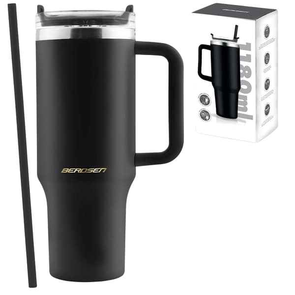 Vakuumisoleret krus med sugerør, 1180 ml, rustfrit stål