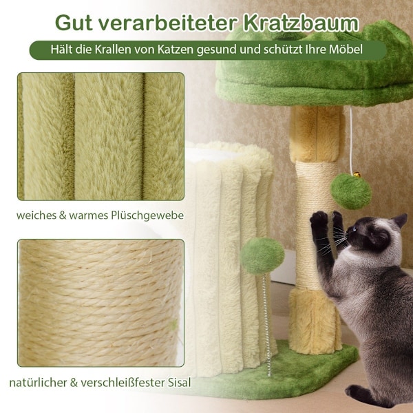 Liten skrapstolpe kattträd med plattform sisal skrapstolpe kattgrotta & 2 gröna bollar