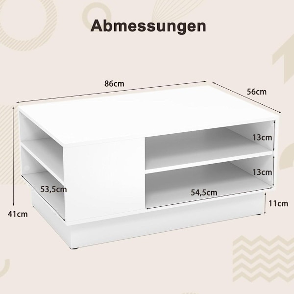 Soffbord i trä med förvaring &amp; öppna fack vardagsrumsbord sidobord soffbord vitt