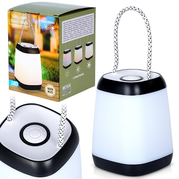 Bærbar LED-lampe med batteri og tre lystilstande