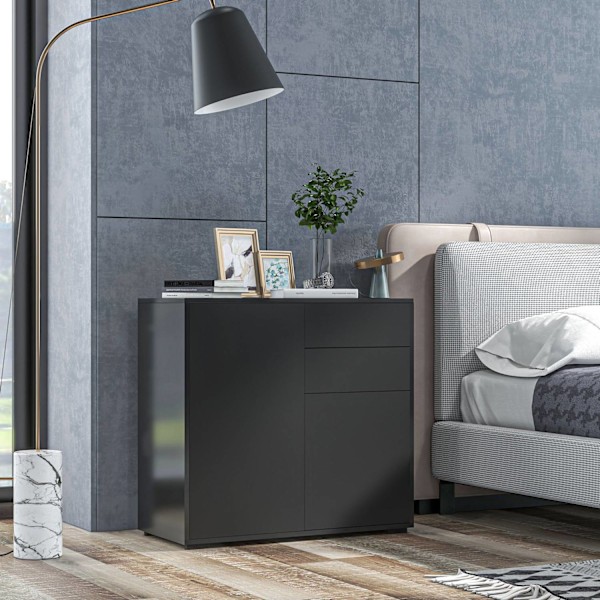 Sideboard Svart Förvaringsskåp Med 2 Lådor & 2 Dörrar, Lutningsskydd, För Vardagsrum/Sovrum, 117X36X74Cm