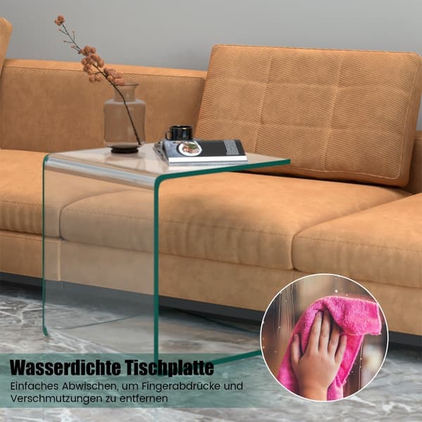 Sidobord i glas – U-format, härdat, 45x45x41 cm