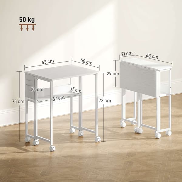 Konvertibelt hopfällbart skrivbord med öppen hylla, vit