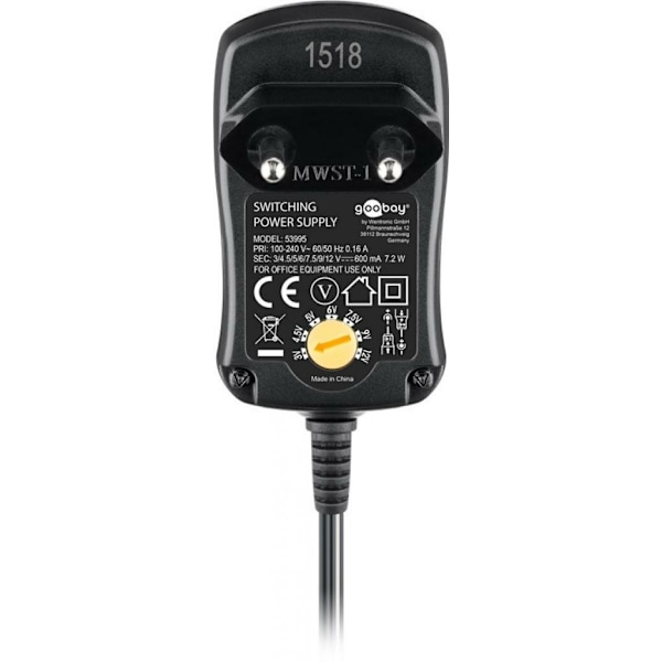 Miljøvenlig universal strømforsyning 600 mA 3-12 V med 8 DC + 1 USB adapter strømstik