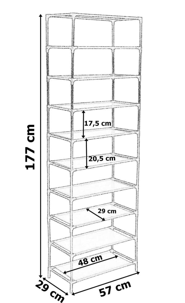 Skoskab med 9 hylder, sort, åndbart stof