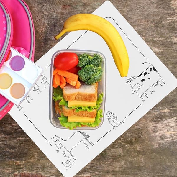 Vit rektangulär plastbordstablett med djurmotiv