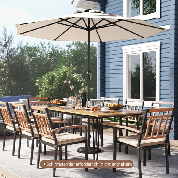 Terrasseparasol 250 cm med håndsving og 8 ribber, beige