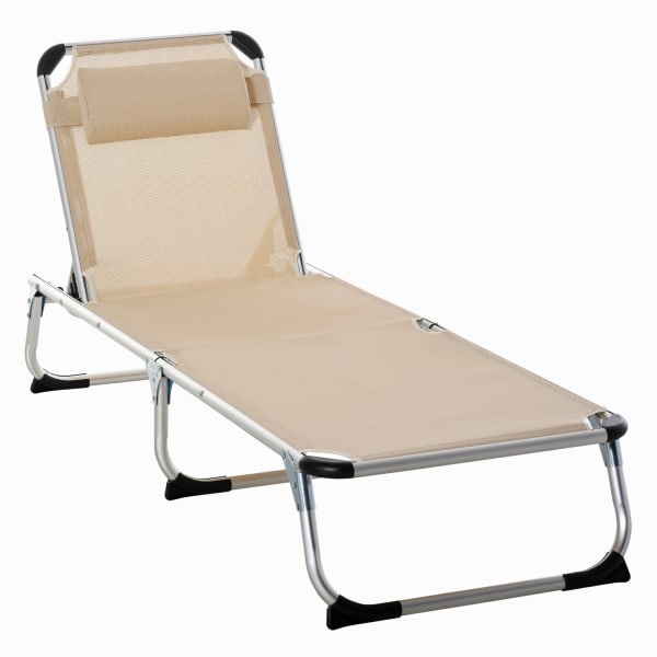 Garden Lounger Aluminium 5-Vejs Justerbar Foldbar Ergonomisk Mesh Beige 170X60X76Cm