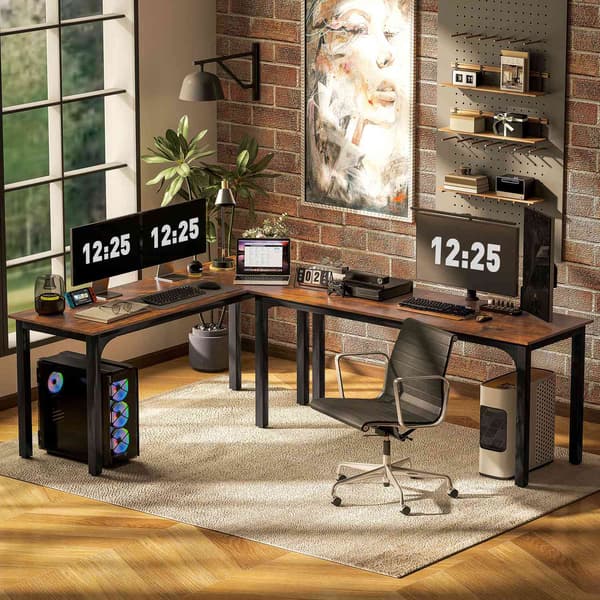 Computerbord, rustik brun, rummeligt design, spånplade