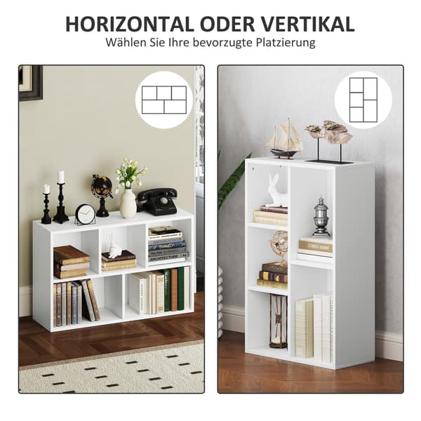 2-lags reol, 5 rum, spånplade, opbevaringshylde, hvid