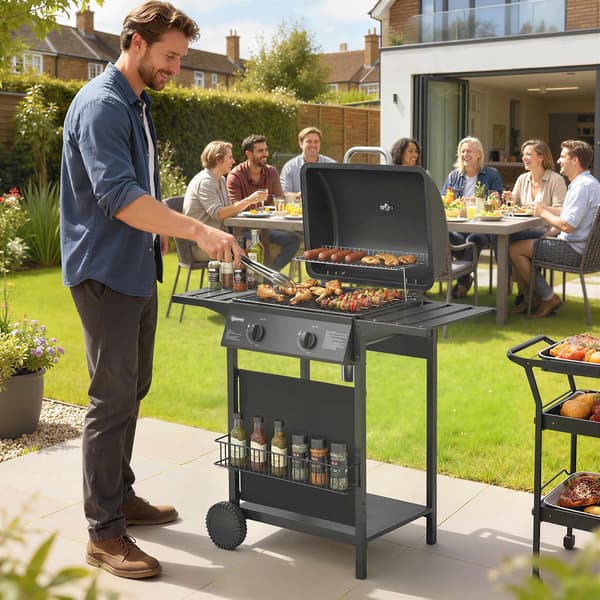Gasgrill 5kW, 2 brændere, rustfrit stål, sideborde