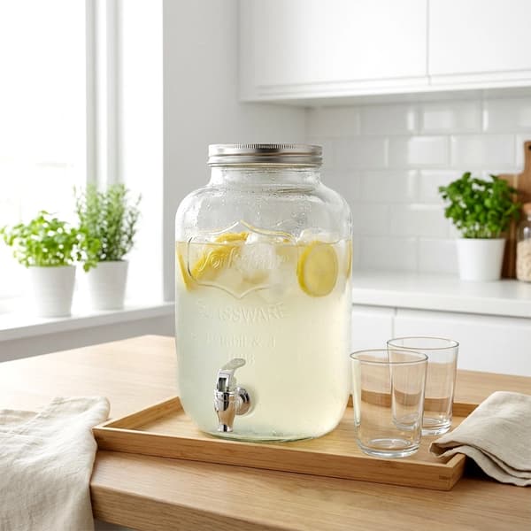 Glas drikkevaredispenser med hane, 4 liters kapacitet