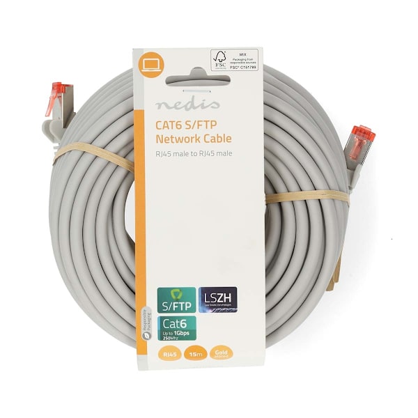 CAT6 Nätverkskabel | RJ45 hane | RJ45 hane | S/FTP | 15.0 m | Rund | LSZH | Grå | Label
