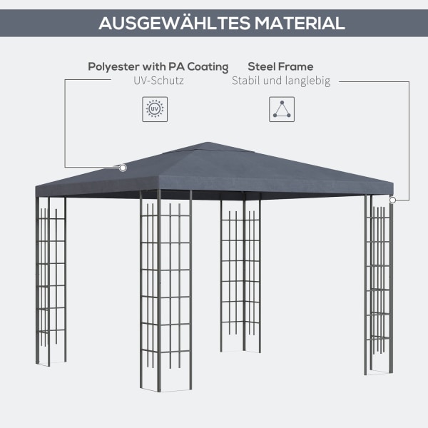 Trädgårdspaviljong 3X3M Stallpaviljong Trädgårdstält, Tält, Partytält, Stål, Polyester, Grå