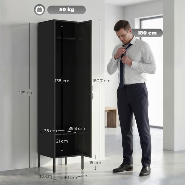 Stålskab med lås, ventilation, sort, 179H cm