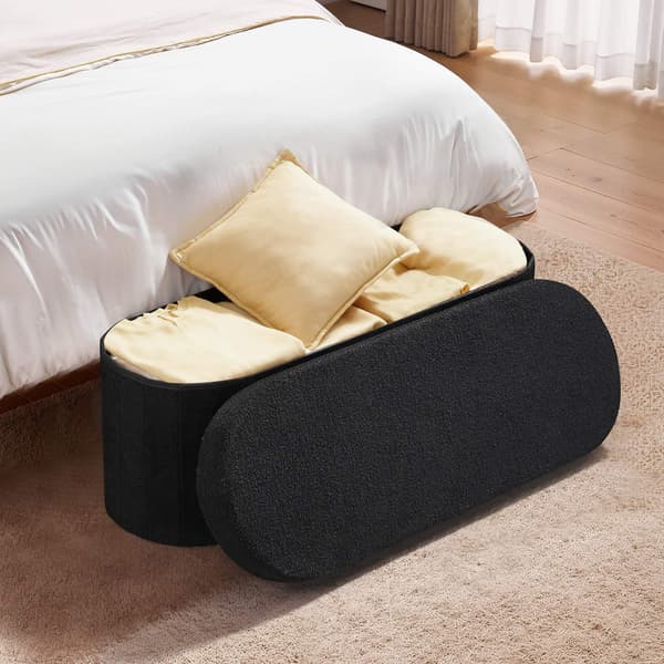 Oval bænk med opbevaring, foldbar teddyfleece, 280 kg