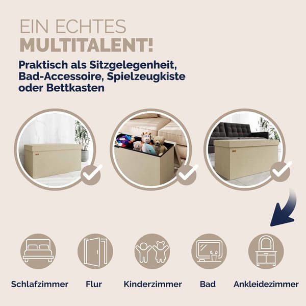 Bænk Beige 76x38x38cm MDF foldbar