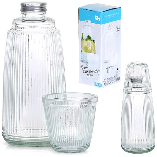 Set för servering: Glas och förslutningsbar karaff, tjockt glas