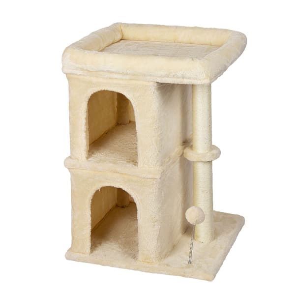Kradsetræ med 2 huler og seng, beige, 71 cm