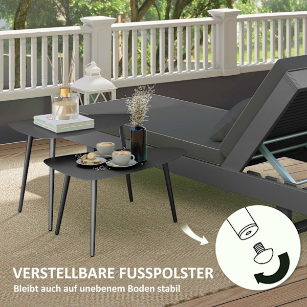 Sohvapöytäsetti 2, säänkestävä parvekepöytä terästä, sivupöytä geometrisesti muotoiltu, ulkopöytä, puutarhapöytä, patiopöytä puutarhaan, terassi, parv