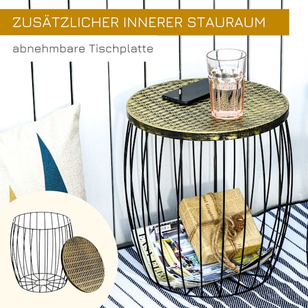 Sivupöydät Setti 3 Retro Style Metal Basket Natural + Musta 3 Kokoa