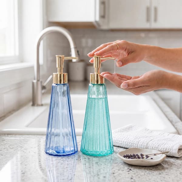 Glastvåldispensrar, set om 2, 320 ml, guldfärgade pumpar