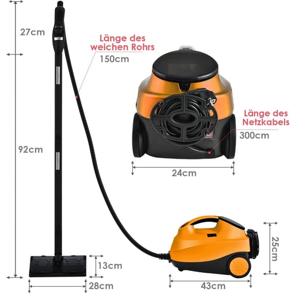 Damprenser 2000W med 18 tilbehør, 1,5L tank