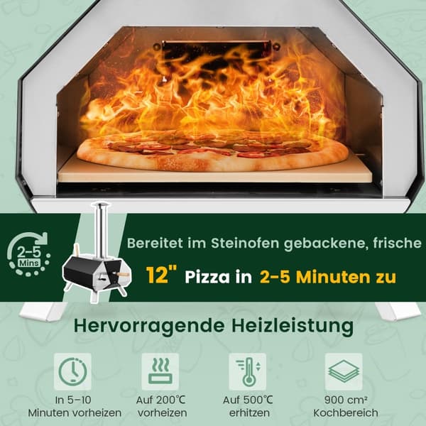Utomhuspizzaugn med sten, skal och termometer