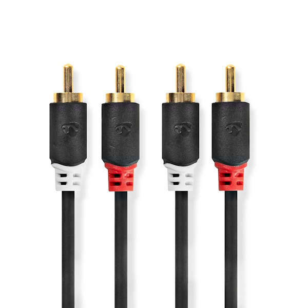 Stereo Audio kabel | 2x RCA Hanstik | 2x RCA Hanstik | Guldplateret | 5.00 m | Runde | Antracit | Box