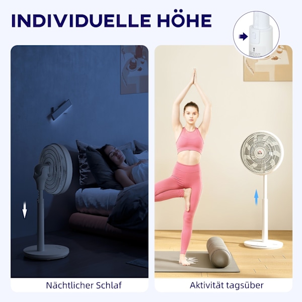 Støjsvag piedestalblæser med fjernbetjening, ventilator med 12 hastighedsniveauer, timer, justerbar hældning og svingning, dvaletilstand, hvid |