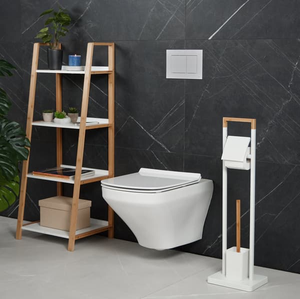 Toiletstol i bambus og rustfrit stål